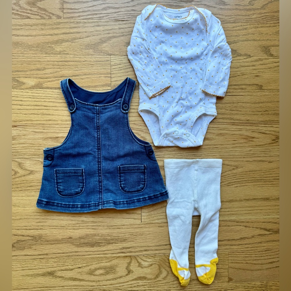 Carter’s bodysuit, tights and coveralls dress set 3 months